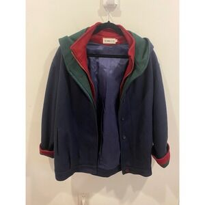 Herman Kay Colorblock Wool Blend‎ Hooded Jacket Navy Red Green Size 12